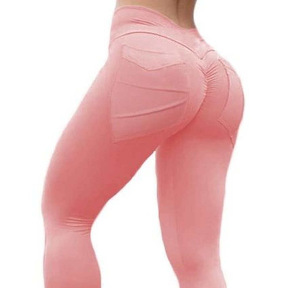 NWOT pink coral ruched booty scrunch leggings S sm